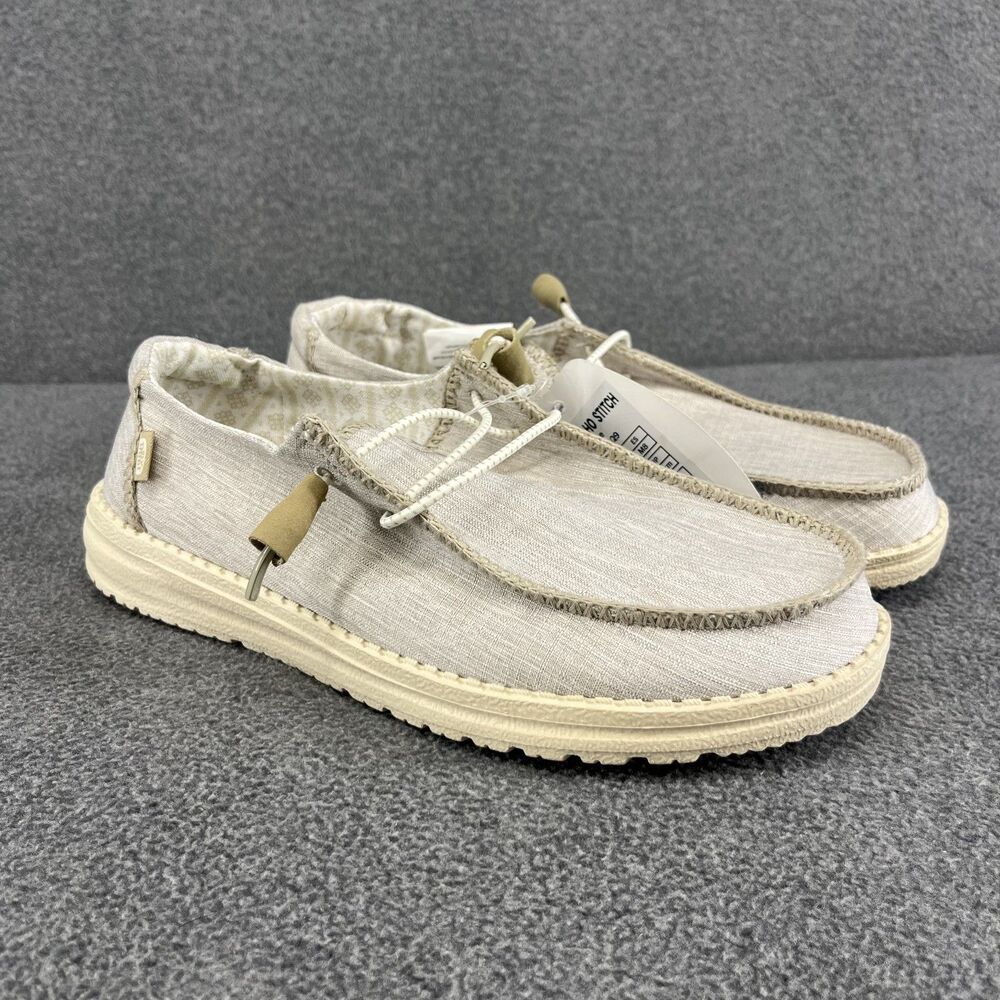 Hey Dude Wendy Boho Stitch Gray Shoes Women W 8 Slip On Loafer White Latte